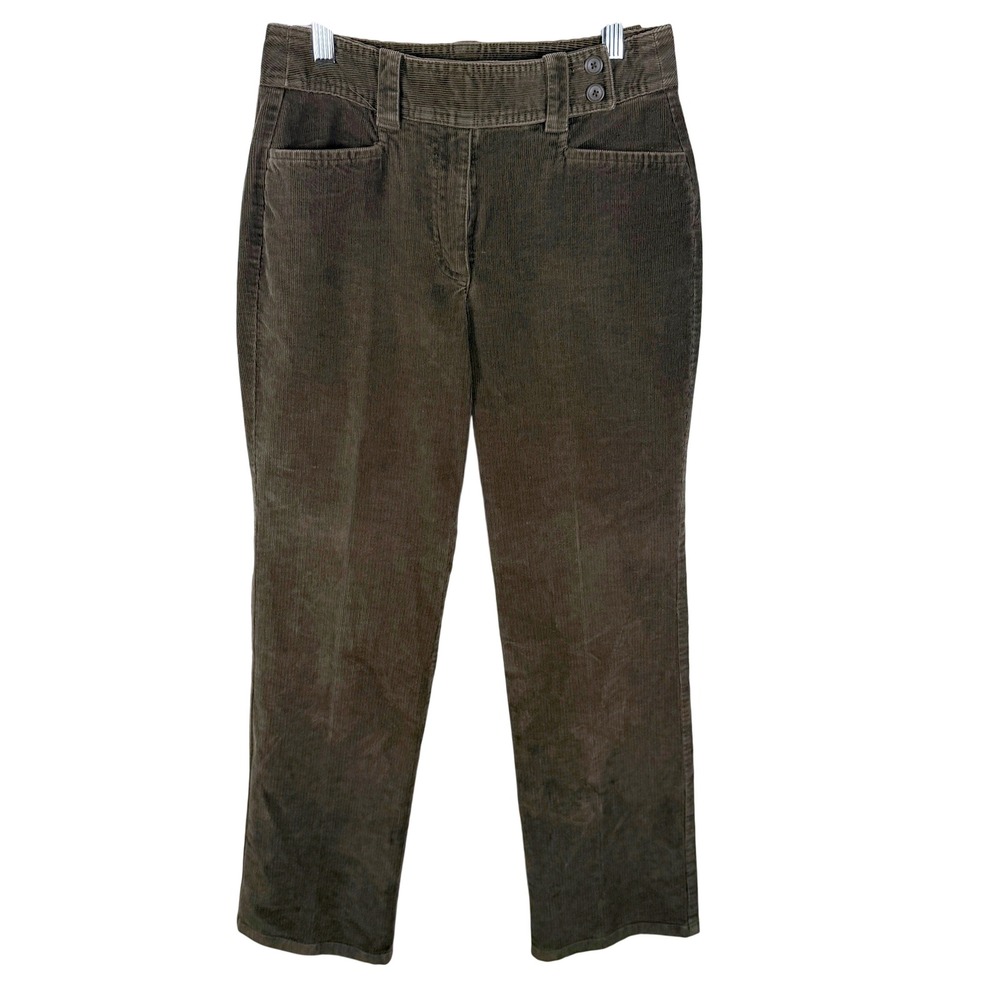 Talbots Corduroy Pants Womens 2P Olive Brown Stretch Straight Leg Casual 3087